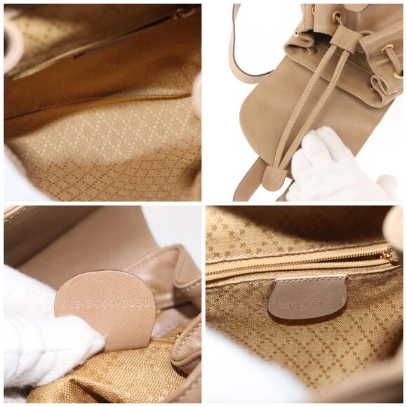 GUCCI Bamboo Backpack Leather Beige Gold 003
